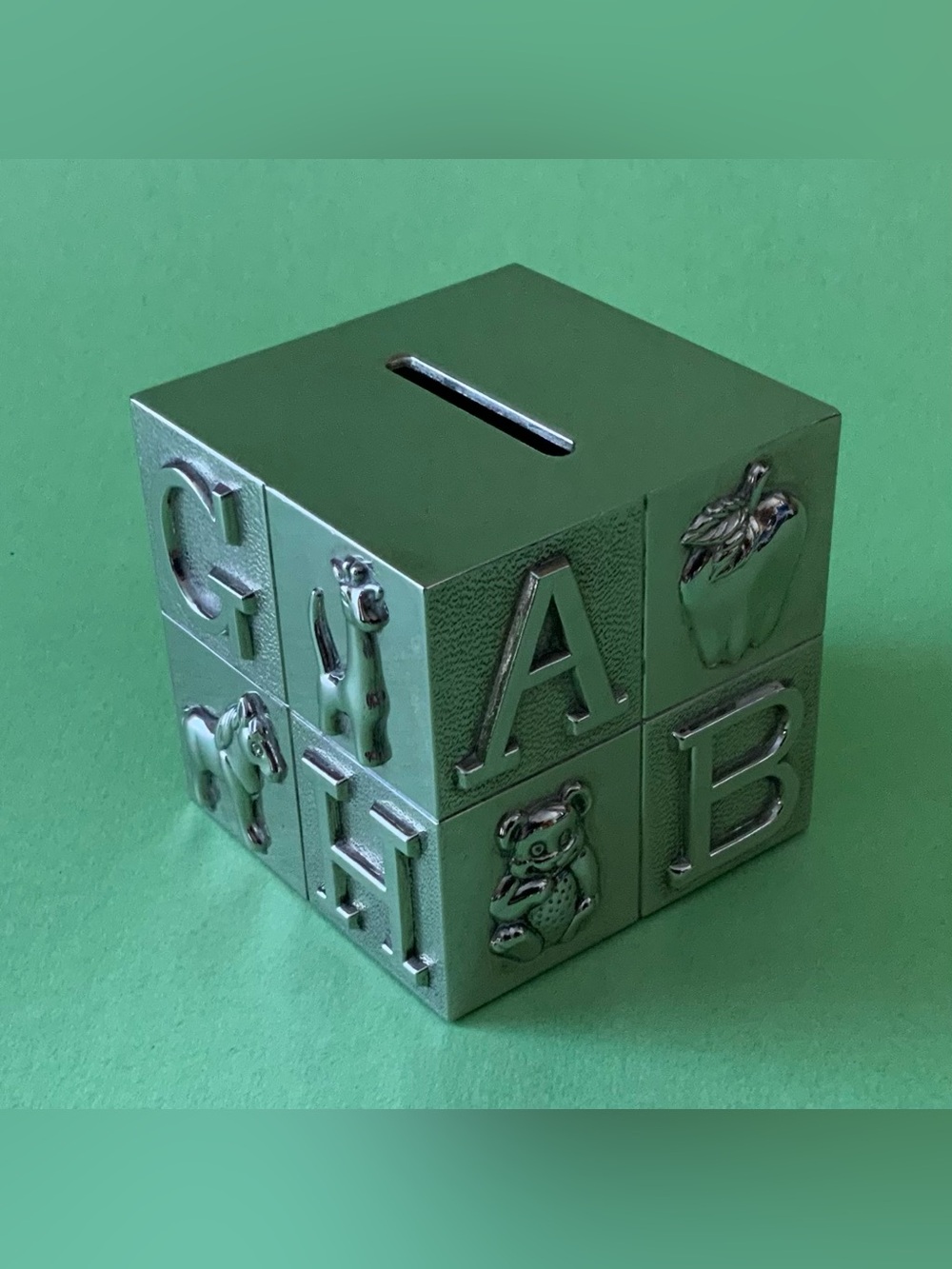 Alphabet Block Silver Baby Bank